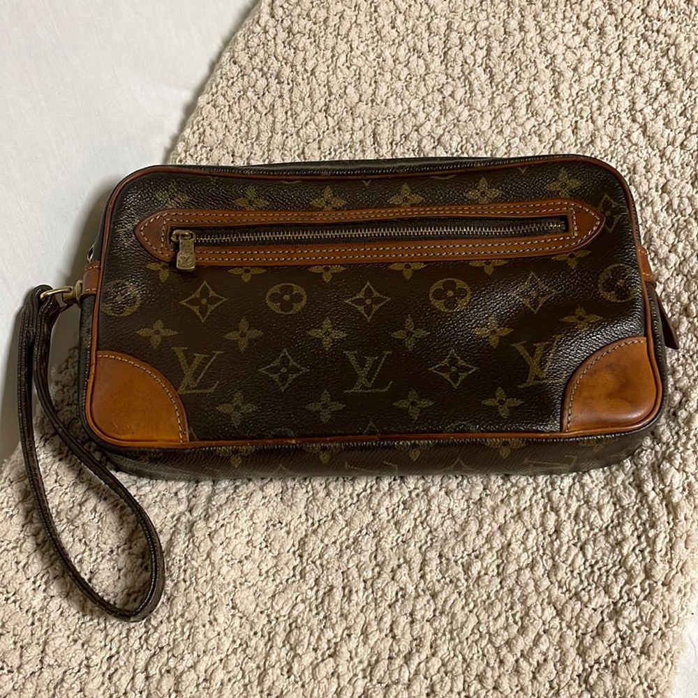 Authentic Louis Vuitton Clutch Bag Marly Dragonne Monogram Used LV Handbag
